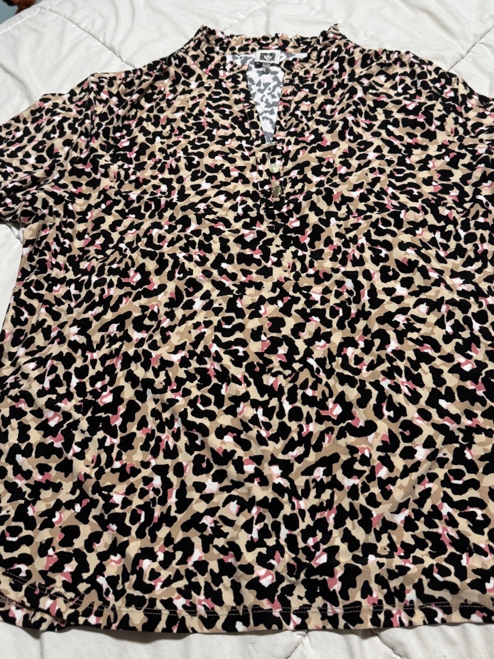 Anne Klein Long Sleeve Blouse XL Cheetah Cuffed Sleeves